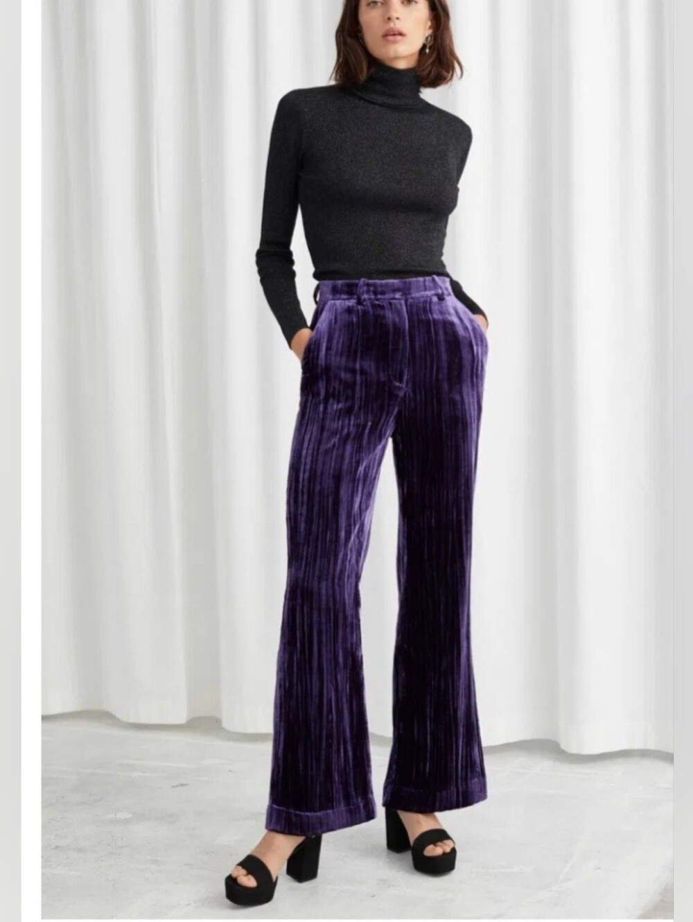 & OTHER STORIES Velvet Cord Kick Flare Trousers Size 2 Color Purple